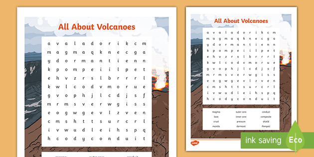 all about volcanoes word search teacher made