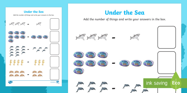 Under the Sea Subtraction Worksheet / Activity Sheet - New