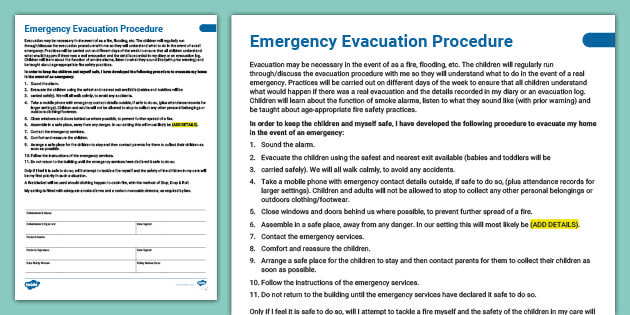 Fire Evacuation Procedure Template Uk