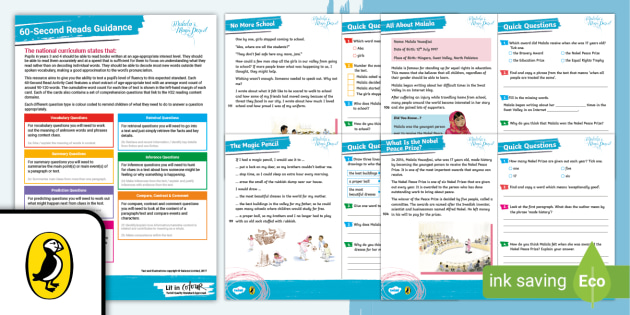 FREE! - Malala's Magic Pencil: 60-Second Reads Activity Pack LKS2