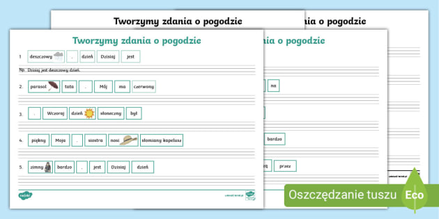 Ułóż zdania z rozsypanki - Pogoda (teacher made)