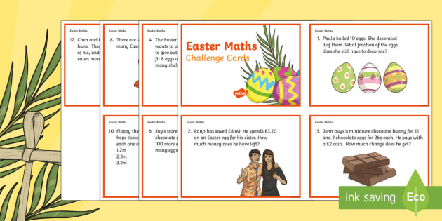 Easter Maths Problems Challenge Cards Primary Resource