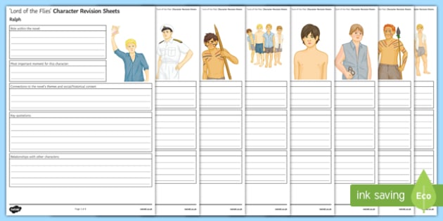 GCSE Lord of the Flies Character Revision Worksheet / Worksheet Pack