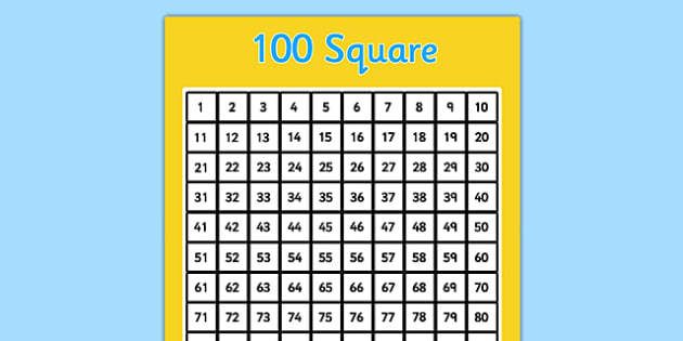 100 Square Grid Printable - Number square, hundred square