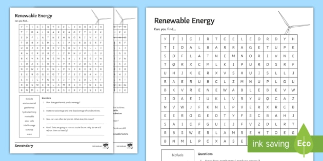 Energy Word Search Answer Key