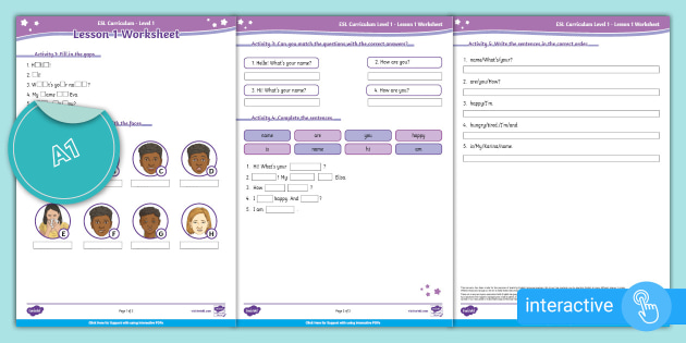 FREE! - ESL Curriculum Beginners: Lesson 1 Interactive PDF