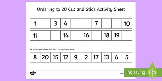 for number worksheet kindergarten patterns Ordering to Worksheet and Sheet Activity 20 / Cut Stick