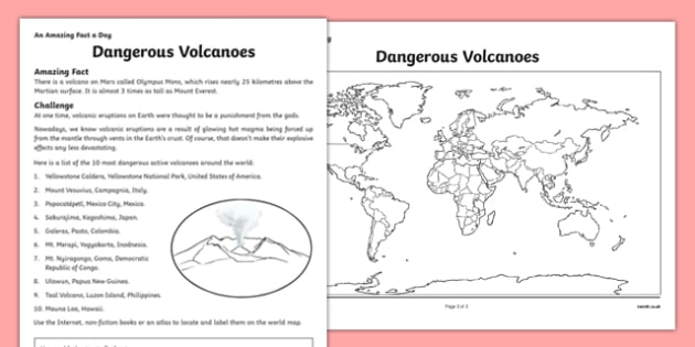 Dangerous Volcanoes Worksheet Worksheet Pack Worksheet