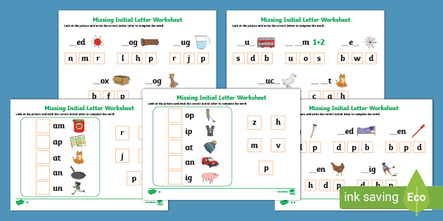 Missing Initial Letter Differentiated Worksheets