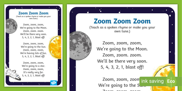 All I Wanna Do Is Zoom Zoom Zoom Song Zoom, Zoom, Zoom Nursery Rhyme | Twinkl | Resources