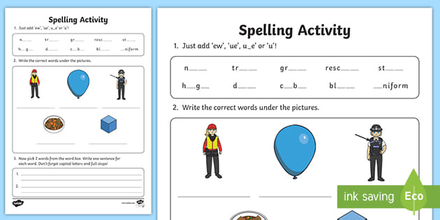 ew ue u e or u spelling activity teacher made