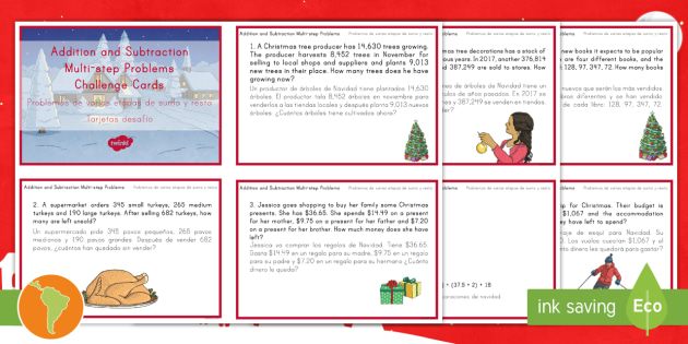 Addition And Subtraction Multistep Word Problems Christmas Maths Challenge