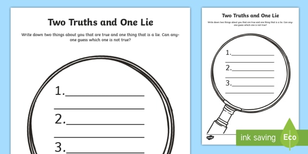 Two Truths and a Lie Worksheet - Back to School Resource - Twinkl