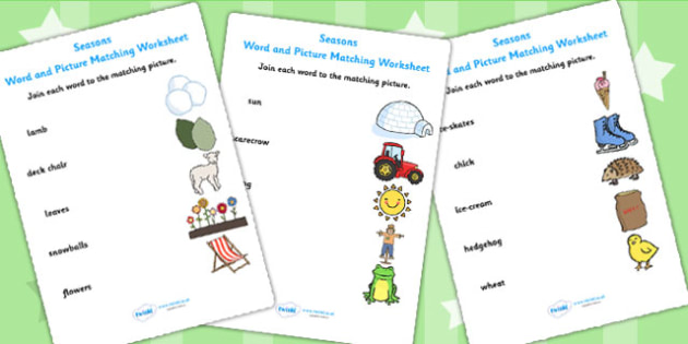seasons word and picture matching sheet teacher made