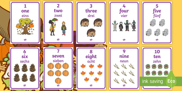 Autumn Themed 1 To 10 Word And Number Display Posters English German Eal