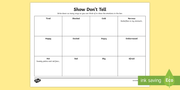 Show Don t Tell Worksheet CfE Teaching Resource