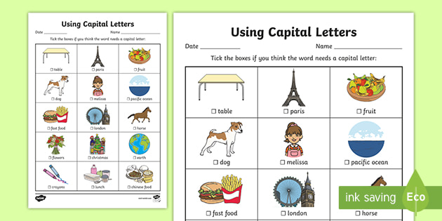 Using Capital Letters Worksheet - Primary Resources - Twinkl