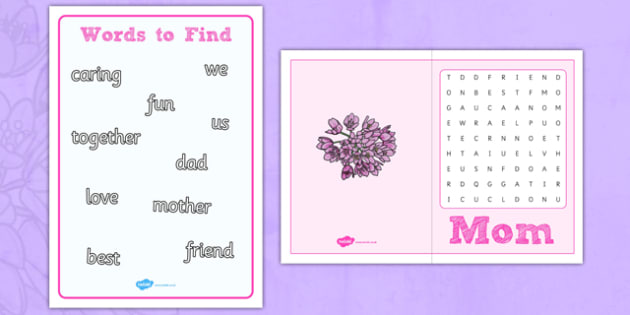 Mother's Day Word Search Card - usa, america, mothers day, wordsearch, card