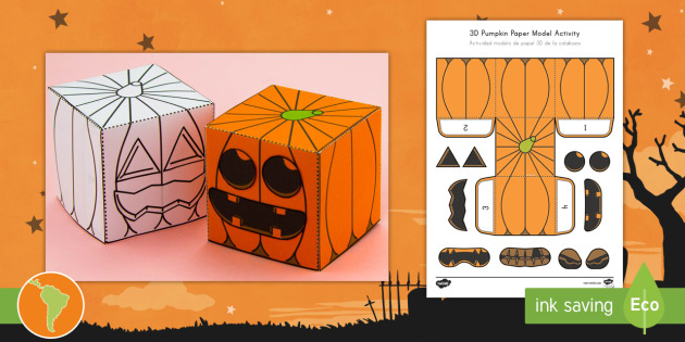 Simple Make Your Own 3D Pumpkin Halloween Paper Craft English/Spanish
