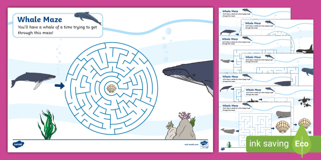 FREE! - Whale Maze Activity Worksheets (teacher made)