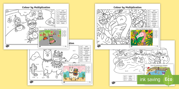 Times Tables Colour by Number Worksheets