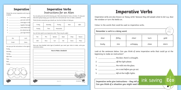 ks1 imperative bossy verbs worksheet primary resources