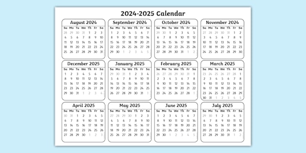 Academic year 2024-2025 calendar (sunday-saturday) - twinkl