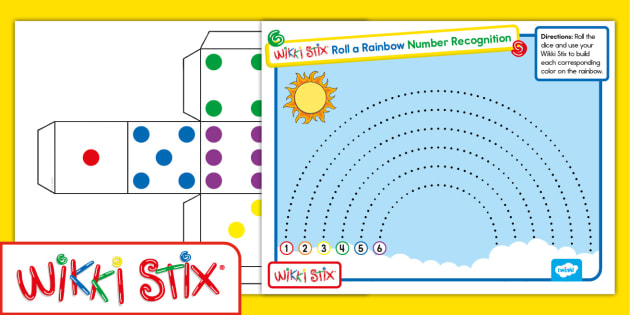 FREE Wikki Stix Roll a Rainbow Number Recognition Activity Mat