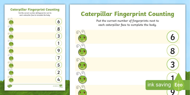 Caterpillar Fingerprint Counting Worksheet Twinkl