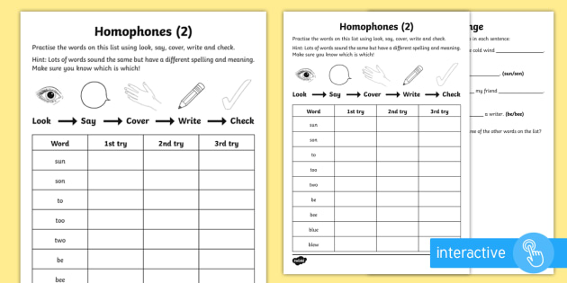 year 2 spelling practice homophones 2 worksheet