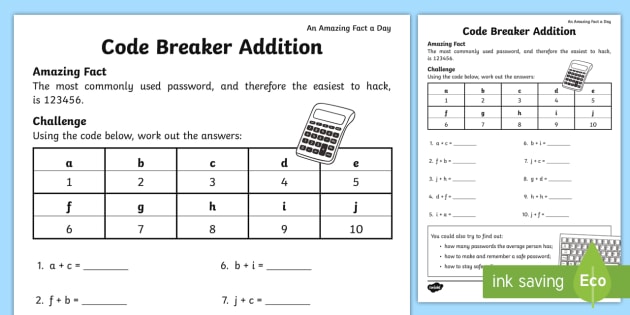 Code Breaker Addition Worksheet / Worksheet (teacher made)