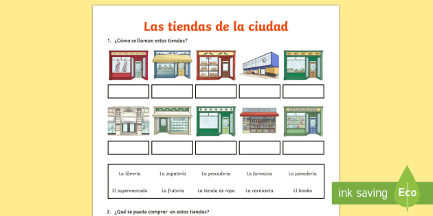 twinkl worksheet phonics Spanish KS2  Worksheet in Spanish Activity Shops / Town Sheet
