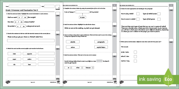 Year 3 Grammar And Punctuation Test 4