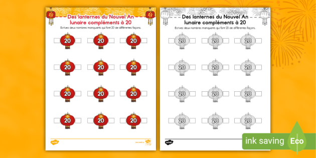 lunar new year lantern number bonds of 20 worksheet french