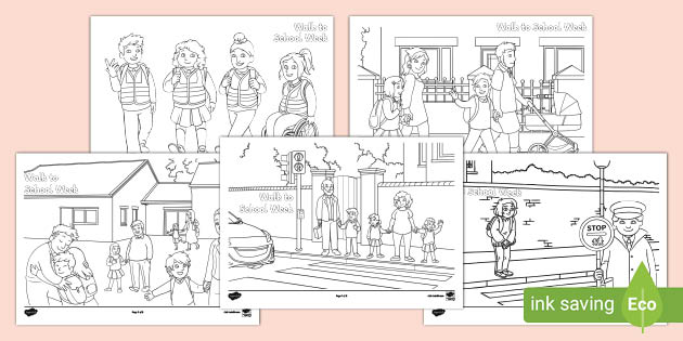 Walk to School Week Colouring pages Junior and Senior Infants