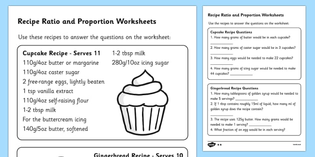 Recipes Ratio and Proportion Worksheet - ratio and 