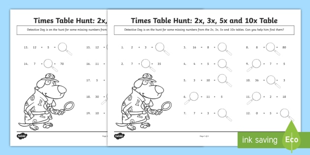 2 3 5 and 10 times tables printable worksheets maths