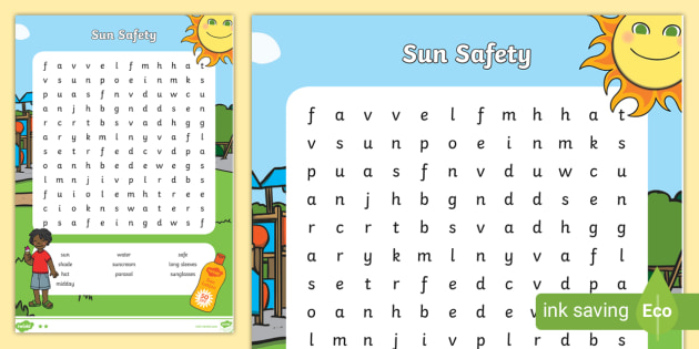 Staying Safe In The Sun Word Search Ks1 Ks2 Twinkl