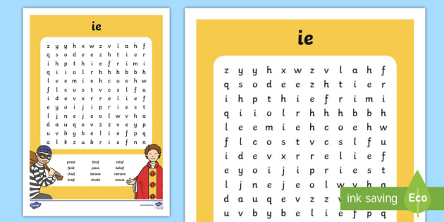 ie digraph differentiated word search vowel diagraph