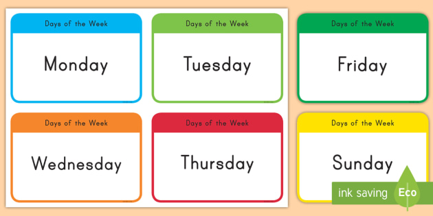 Days of the Week Flashcards - flashcards, day, week, monday