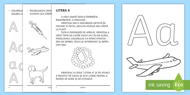 Litera A – Broșură pentru învățarea literei mari și mici de tipar