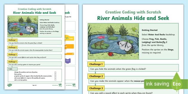 River Animals Hide and Seek Scratch Worksheet (teacher made)