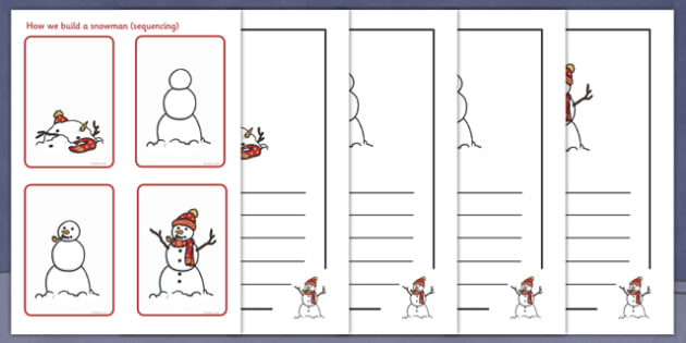 How To Build a Snowman Sequencing Worksheet - snowman, winter