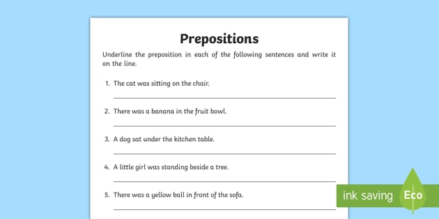 Underline The Preposition Worksheets Teaching Resources