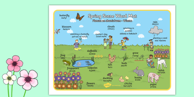 Spring Scene Word Mat Polish Translation Teacher Made