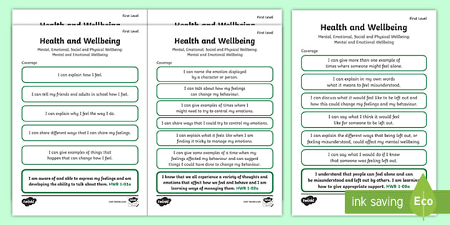 CfE First Level Health and Wellbeing (Mental and Emotional Wellbeing)