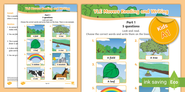 ESL Movers Reading and Writing Part 1 Worksheet (Countryside