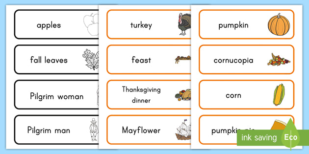 Thanksgiving Word Cards Teacher Made