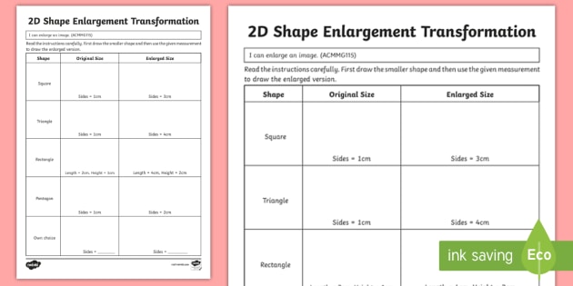 2D Shape Enlargement Transformation Worksheet / Activity Sheet