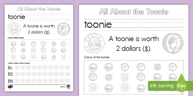 all about the canadian toonie coin worksheet math